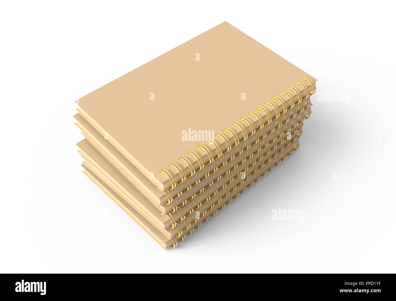 Fustellato di cartone pila di notebook su sfondo bianco in 3d'illustrazione, vista in elevazione Foto Stock