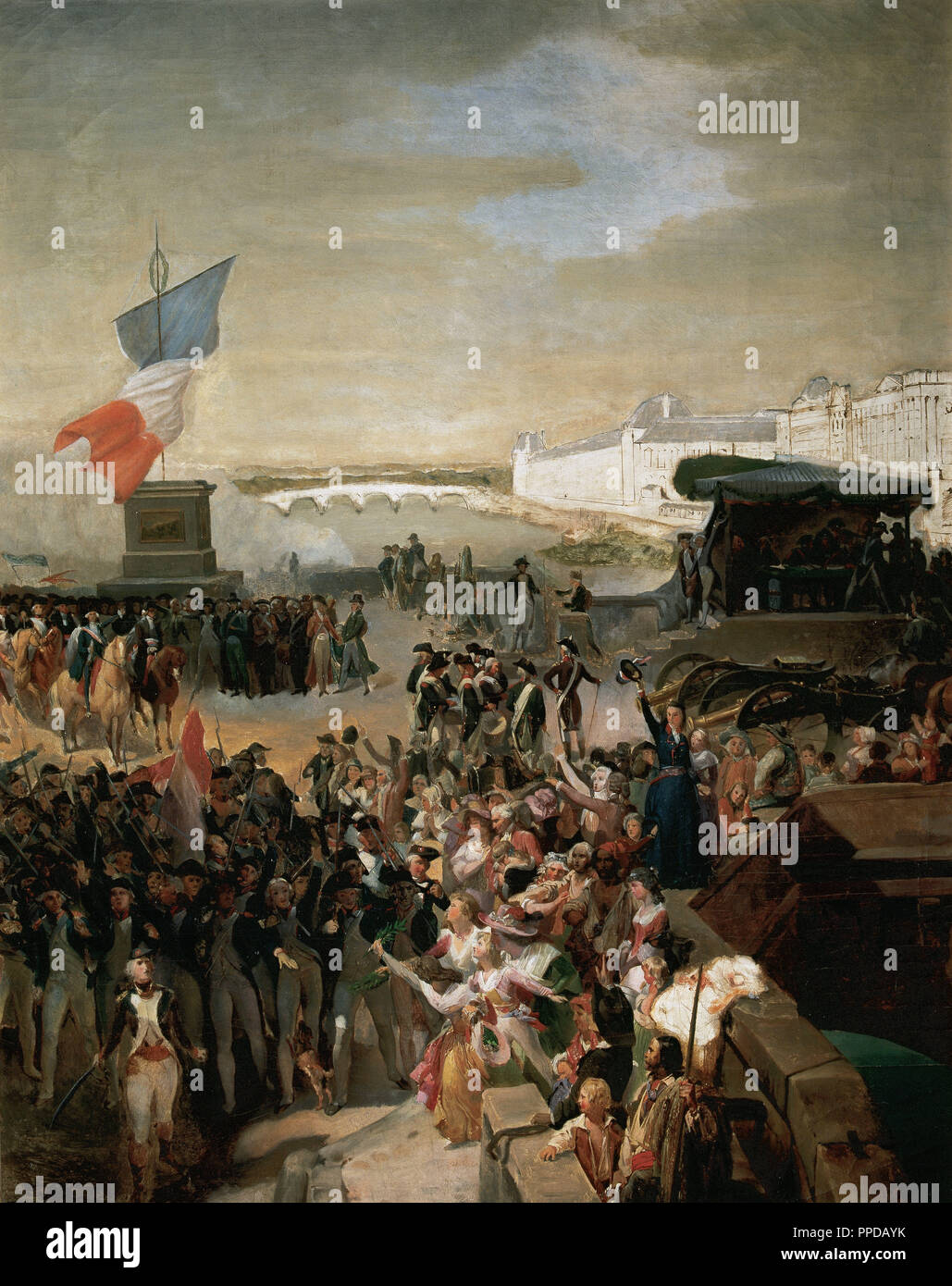 Rivoluzione francese (1789-1799). La Nazionale di Parigi di foglie di guardia per l'esercito. Olio da Leon Cogniet (1794-1880). Museo di Belle Arti. Bilbao. Paese basco. Foto Stock