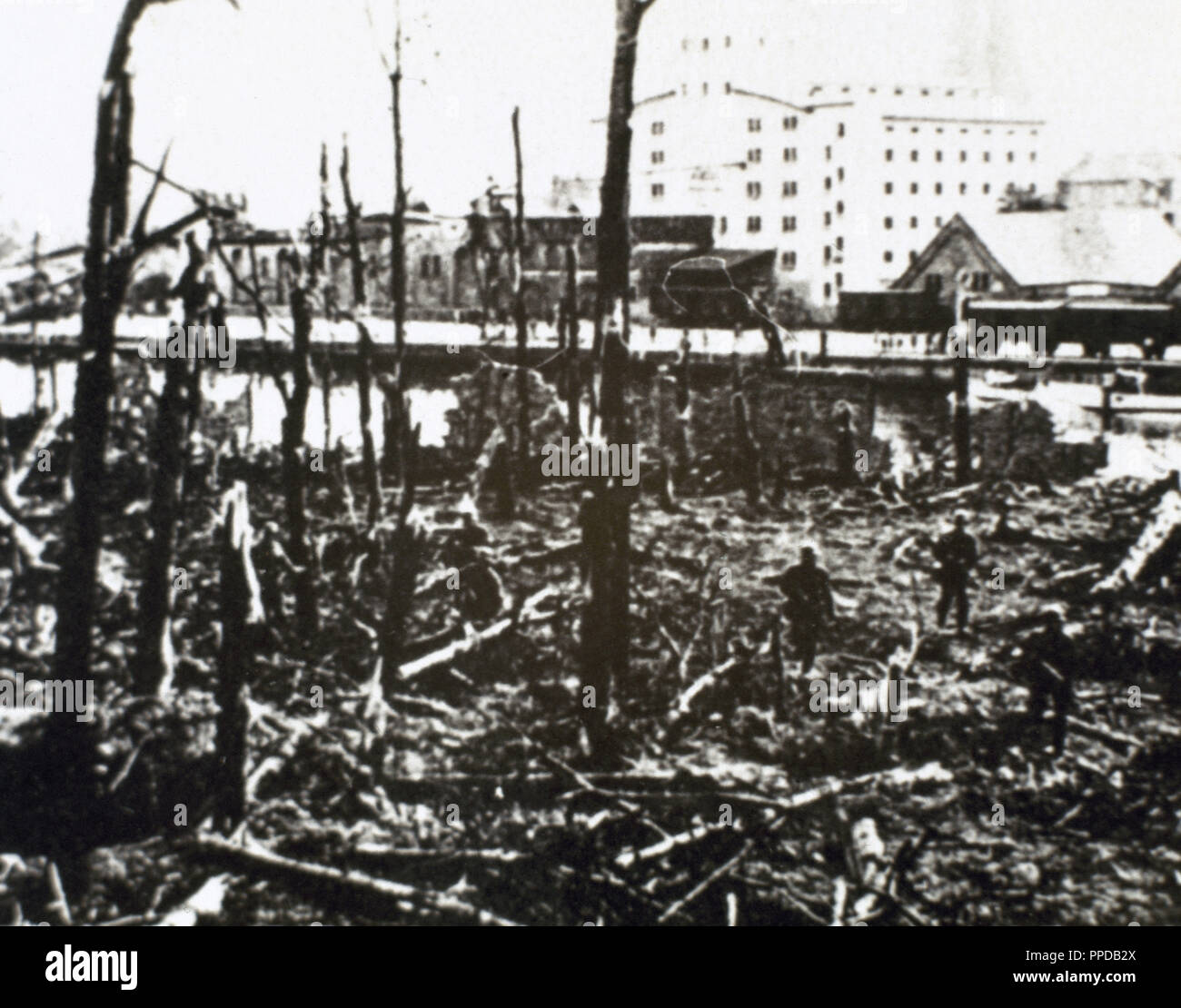 La II guerra mondiale (1939-1945). Invasione della Polonia da parte di truppe tedesche (settembre 1939). Aspetto della Westerplatz di Varsavia dopo i bombardamenti dell'esercito tedesco . Foto Stock