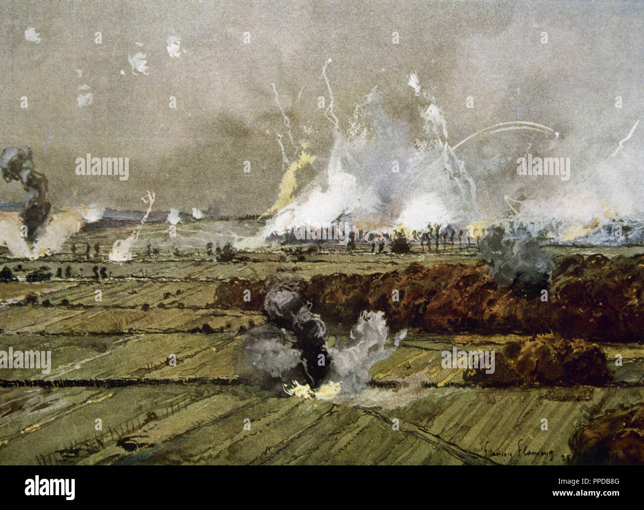 La prima guerra mondiale (1914-1918). Battaglia di Champagne ( 25 settembre, 1915). Incisione. Foto Stock