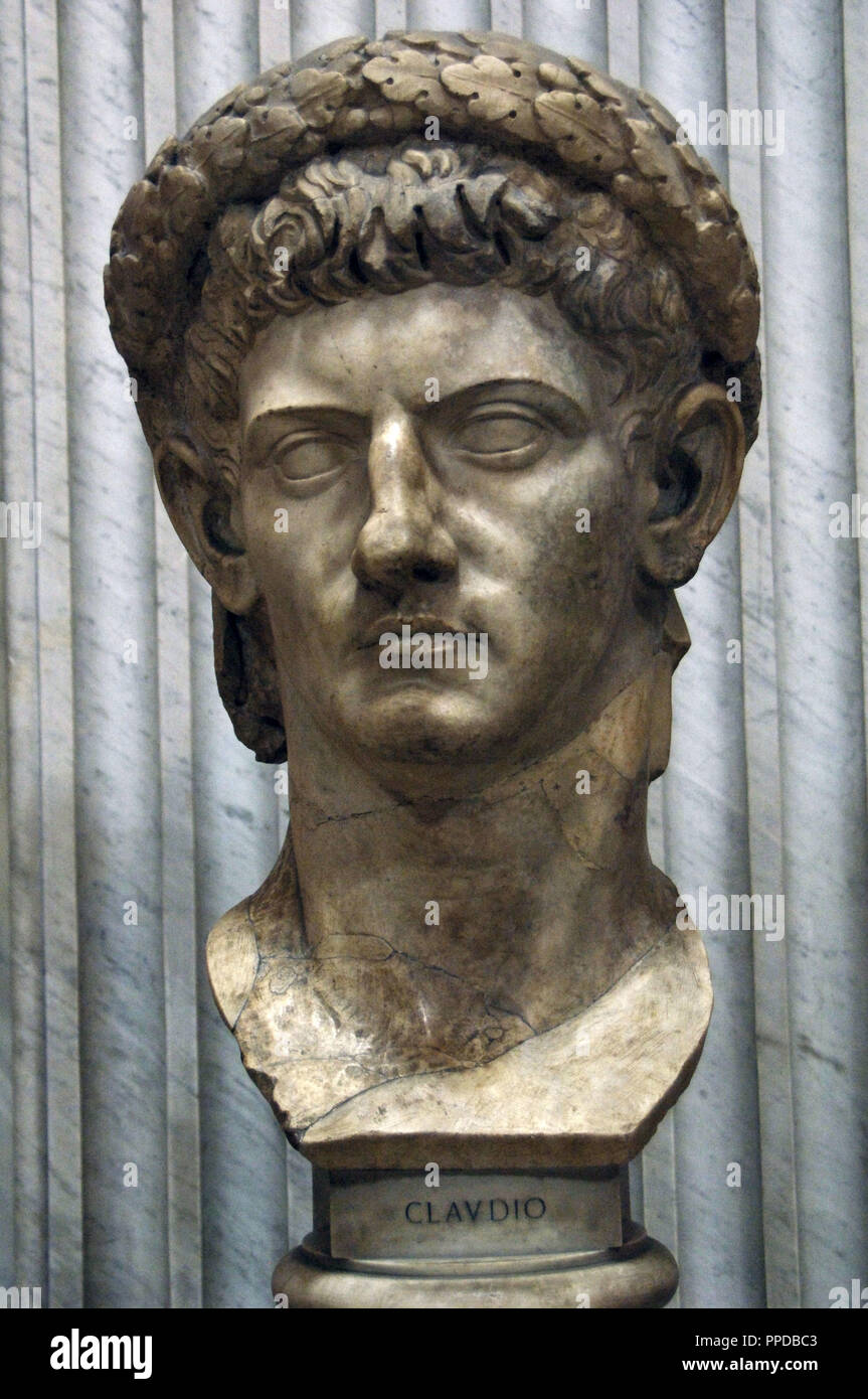 L'imperatore Claudio (10 BC-54 AD). Trovato nella Basilica di Otricoli in 1779. Busto mostra Claudio indossando la corona civile, un diadema di foglie di quercia. Musei Vaticani. Foto Stock