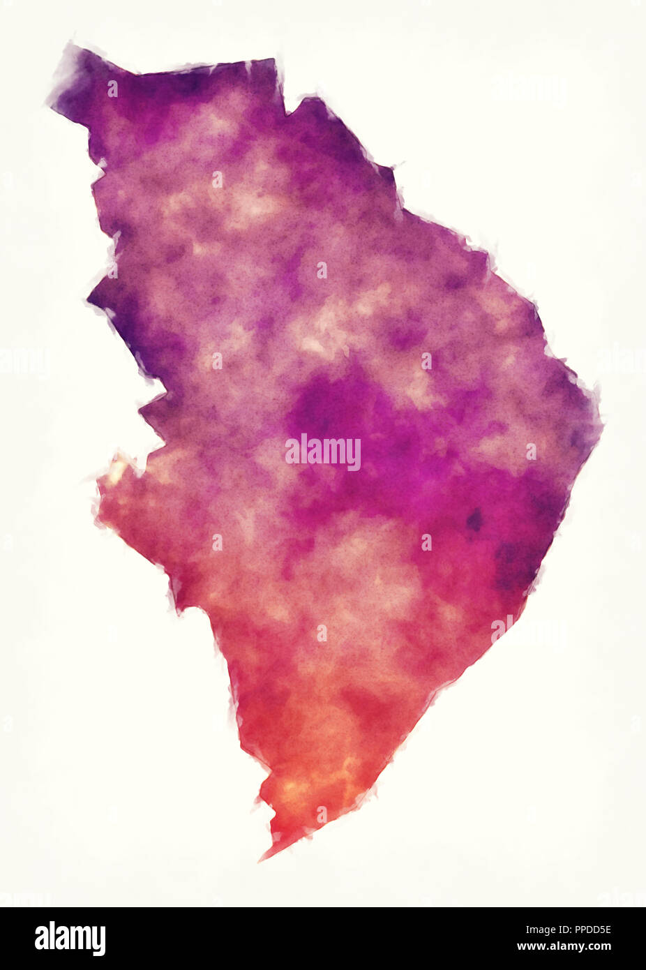 A nord della Karelia regione mappa acquerello di Finlandia davanti a uno sfondo bianco Foto Stock