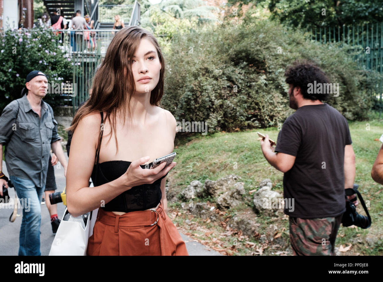 Milano, Italia, 22 Sett. 2018: Grazia Elisabetta dopo la filosofia di Lorenzo Serafini fashion show durante la settimana della moda milanese Primavera/Estate 2019 Foto Stock