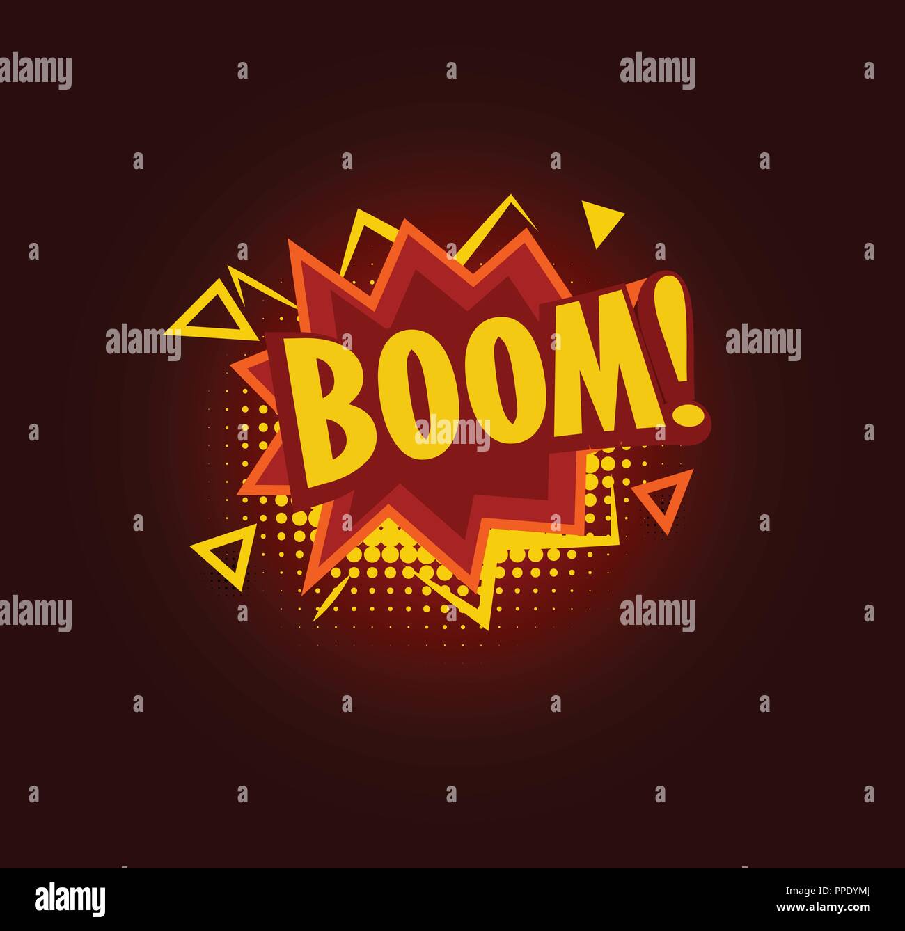 Boom parola palloncino, esplosivo vendita baner, astratto isolato illustrazione vettoriale su sfondo nero. Illustrazione Vettoriale