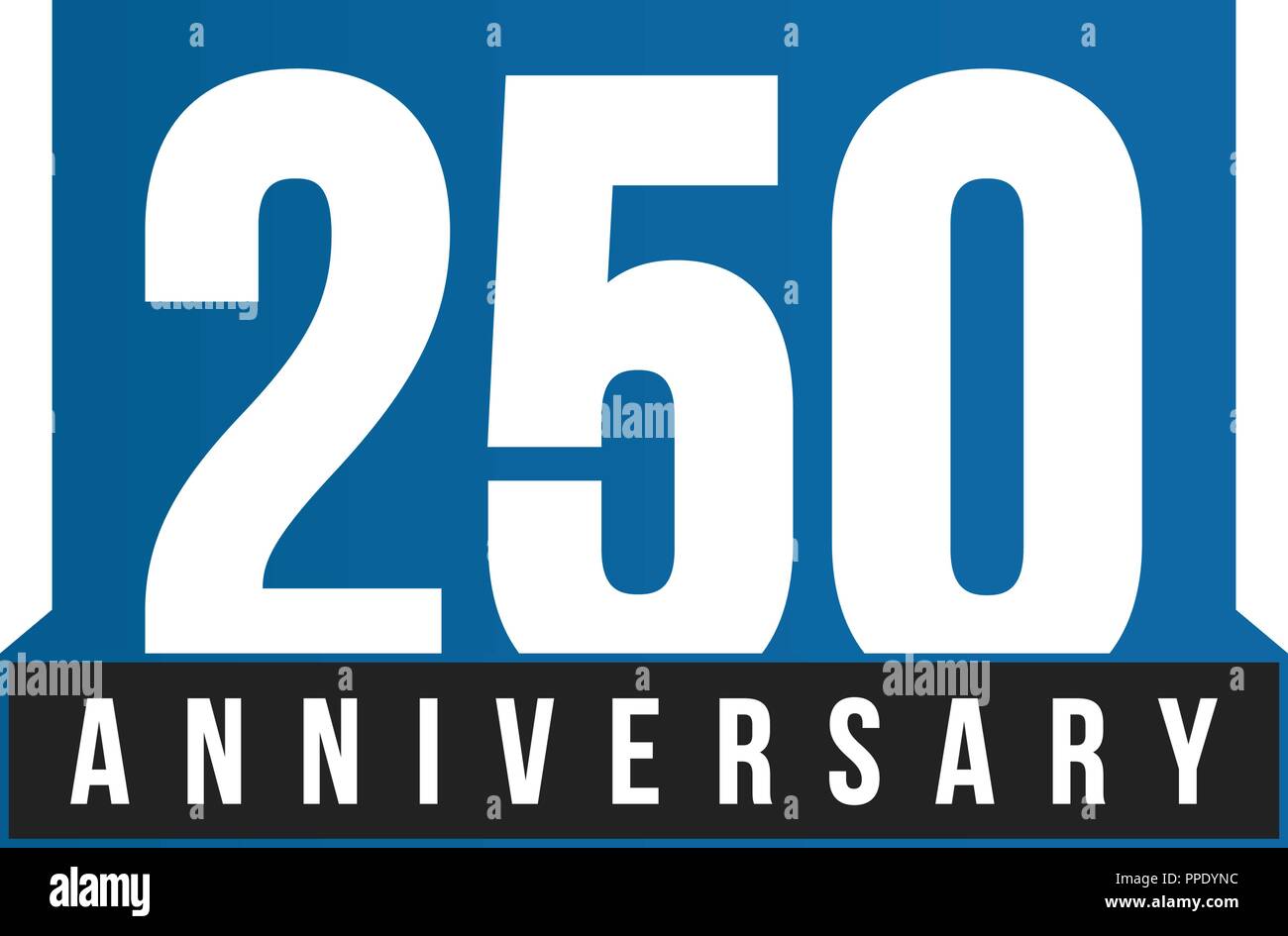 250 Anniversario icona vettore. Logo di compleanno modello. Biglietto di auguri elemento di design. Semplice business anniversario emblema. Blu stile rigoroso numero. Isolato illustrazione vettoriale su sfondo bianco. Illustrazione Vettoriale