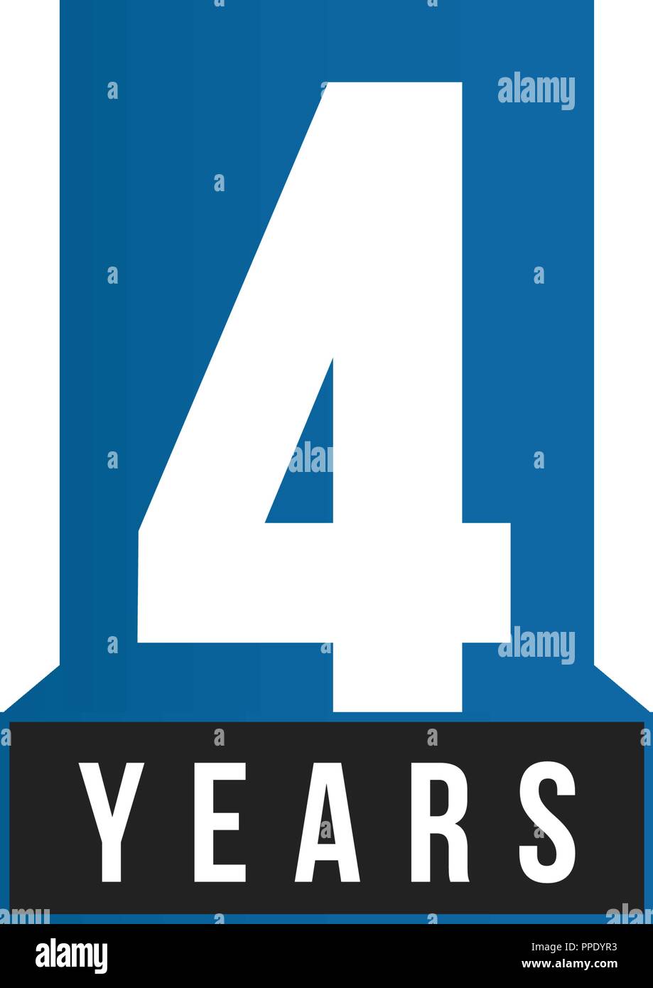 4 anni di anniversario icona vettore. Logo di compleanno modello. Biglietto di auguri elemento di design. Semplice business anniversario emblema. Blu stile rigoroso numero. Isolato illustrazione vettoriale su sfondo bianco. Illustrazione Vettoriale