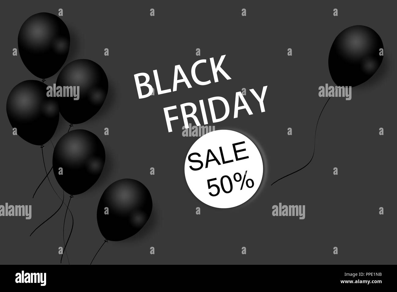 Venerdì nero la vendita del modello dello sfondo. Sfondo scuro con palloncini neri stagionale per offerte di sconto. Illustrazione. Pattern Foto Stock