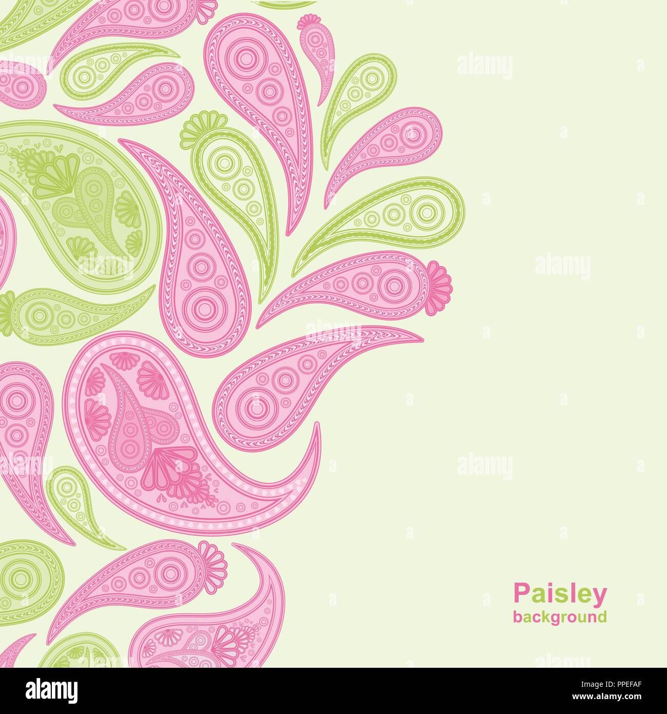 Paisley rosa e verde sfondo vettoriale, floreali abstract design pattern, arte indiana ornamento. Illustrazione Vettoriale