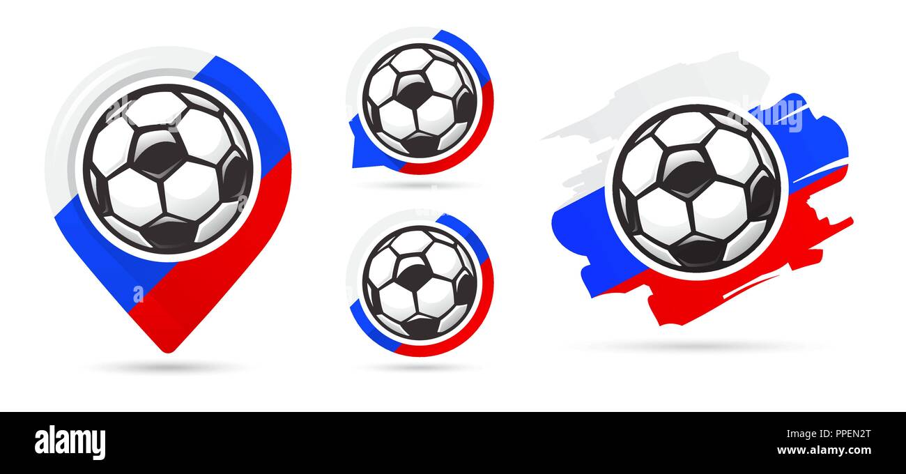 Federazione calcio icone vettoriali. Soccer obiettivo. Set di icone di calcio. Calcio puntatore della mappa. Sfera di calcio. Pallone da calcio segno del vettore. Un goal Illustrazione Vettoriale