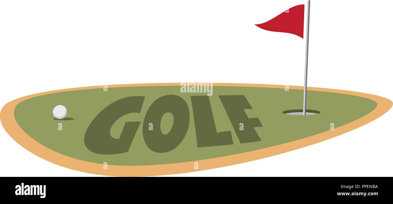 Campo da golf con foro e bandiera rossa. Vettore illustrazione dello sport Illustrazione Vettoriale
