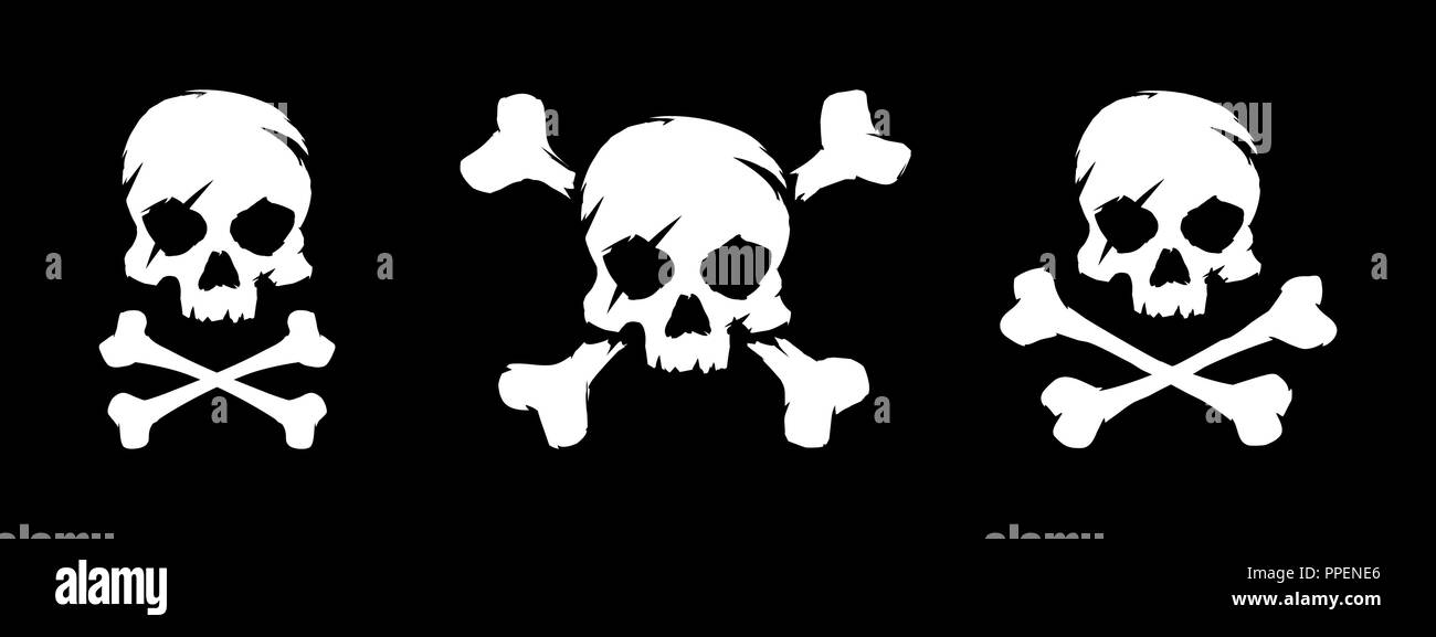Set di cranio e ossa illustrazione vettoriale. Il simbolo dei pirati Illustrazione Vettoriale