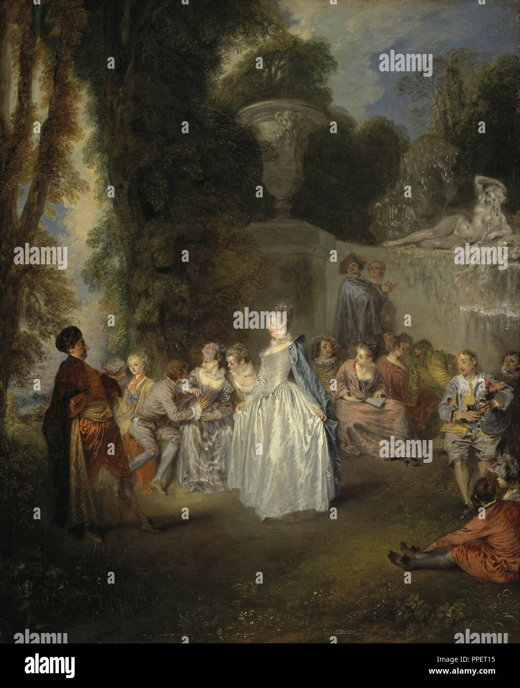 Fêtes Venitiennes. Data/Periodo: 1718/9. La pittura. Olio su tela. Altezza: 559 mm (22 in); larghezza: 457 mm (17,99 in). Autore: Antoine Watteau. Foto Stock
