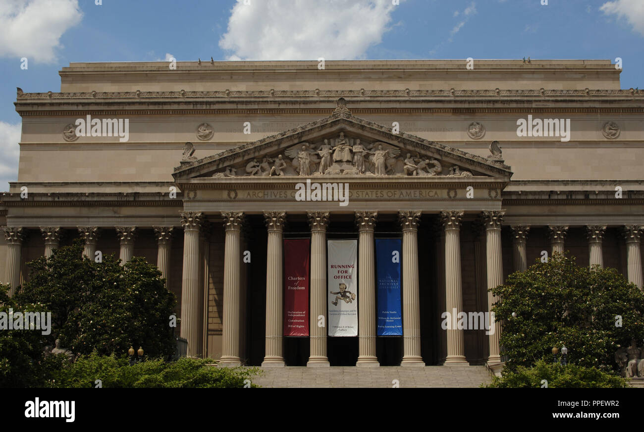Archivi Nazionali edificio. Esterno. Washington D.C. Stati Uniti. Foto Stock