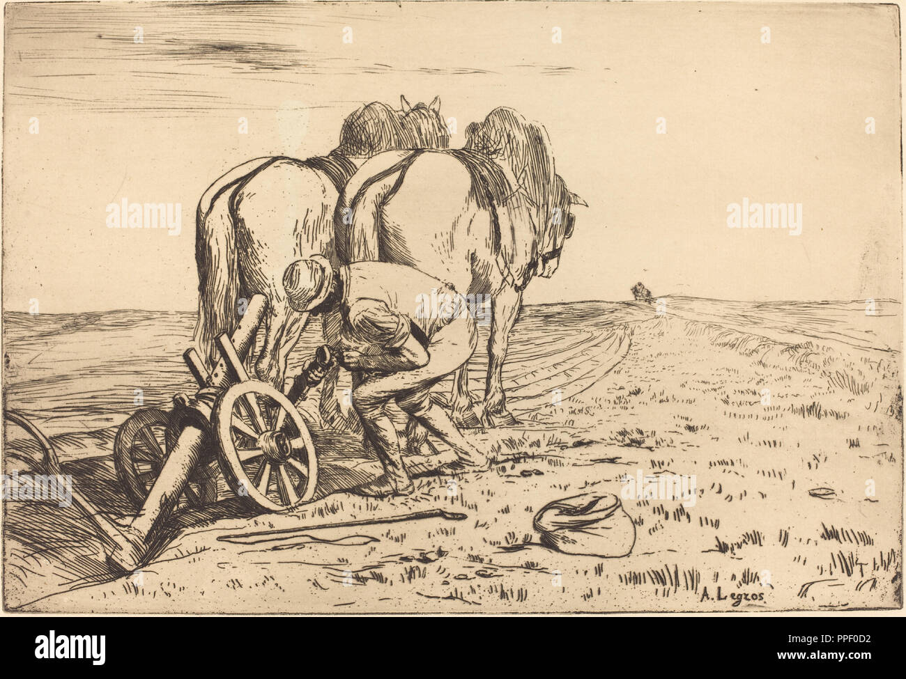 L'aratro (La charrue). Medio: l'attacco. Museo: National Gallery of Art di Washington DC. Autore: Alphonse Legros. Foto Stock