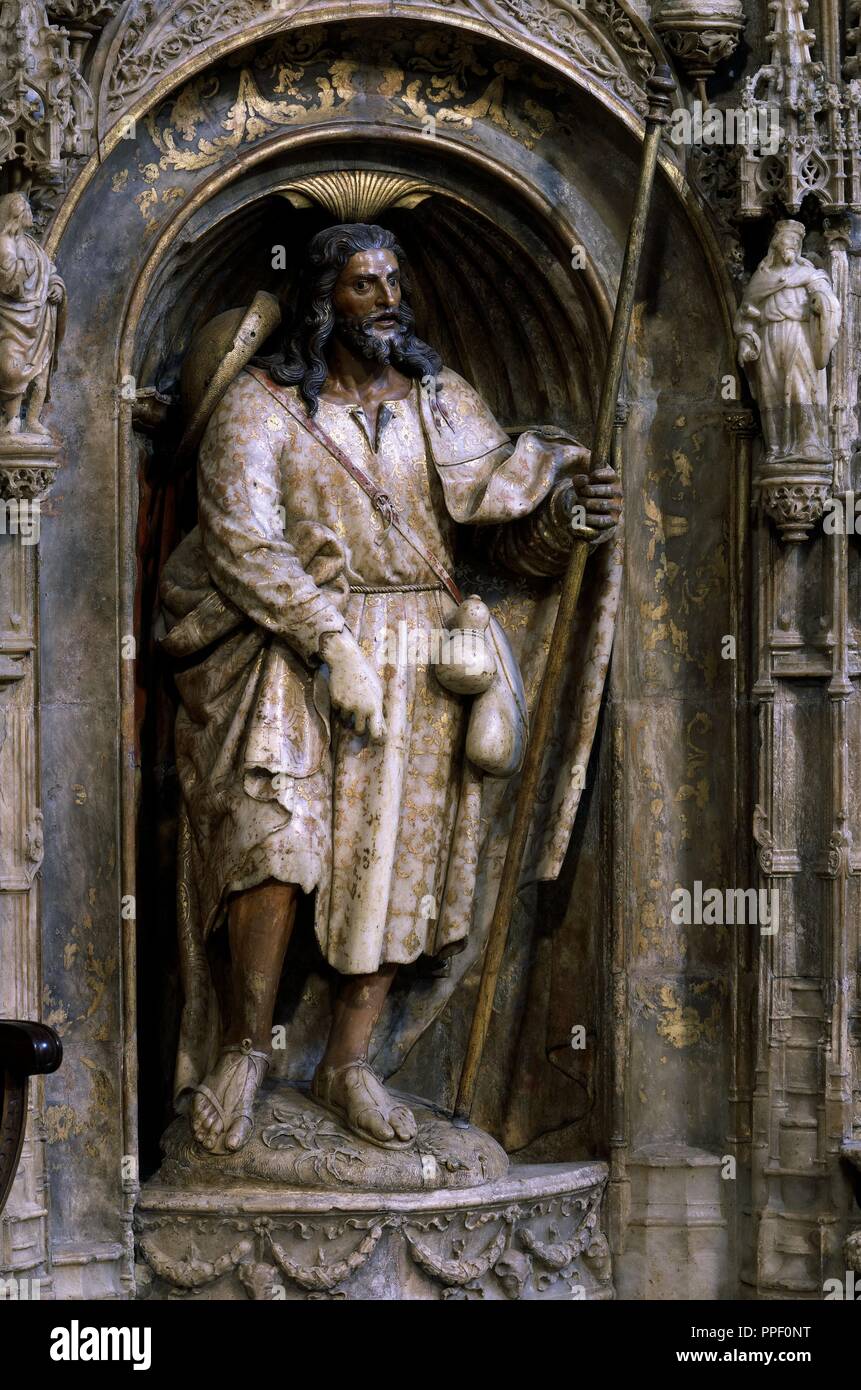 Interno-RETABLO MAYOR-1509-ESCULTURA DE SANTIAGO. Autore: FORMENT DAMIAN. Posizione: BASILICA DEL PILAR. Saragozza. Saragozza Zaragoza. Spagna. Foto Stock