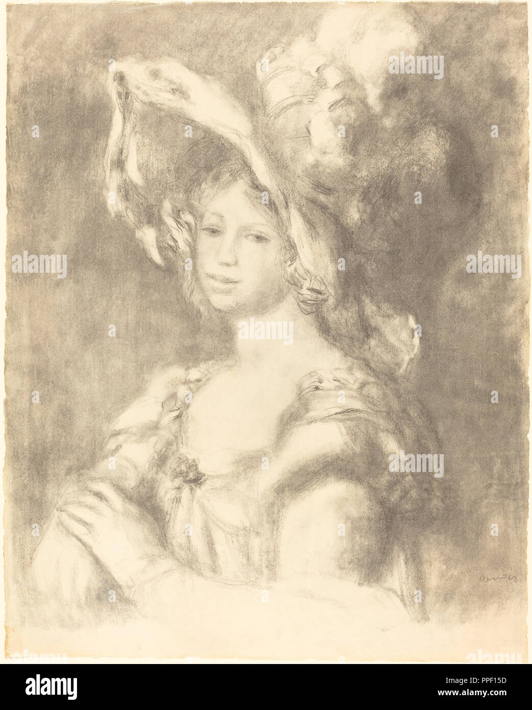 Busto di una giovane donna (Jeune femme en buste). Data: 1892. Medium: litografia. Museo: National Gallery of Art di Washington DC. Autore: Auguste Renoir. Foto Stock