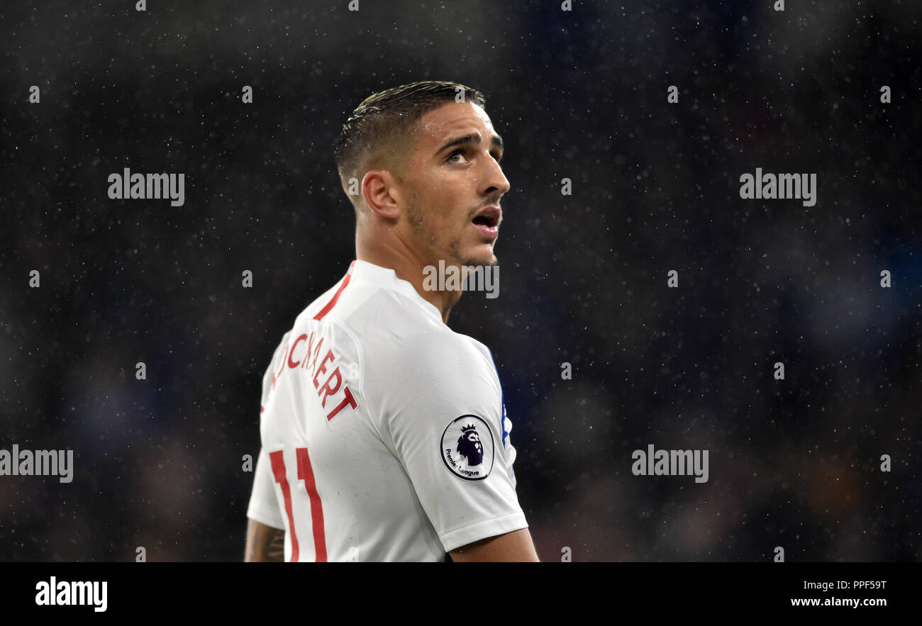 Anthony Knockaert di Brighton durante la partita della Premier League tra Brighton e Hove Albion e Tottenham Hotspur all'American Express Community Stadium , Brighton , 22 settembre 2018 Foto Simon Dack/Telephoto Images. Solo per uso editoriale. Nessun merchandising. Per le immagini di calcio si applicano le restrizioni di fa e Premier League inc. Nessun utilizzo di Internet/cellulare senza licenza FAPL - per i dettagli contattare Football Dataco Foto Stock