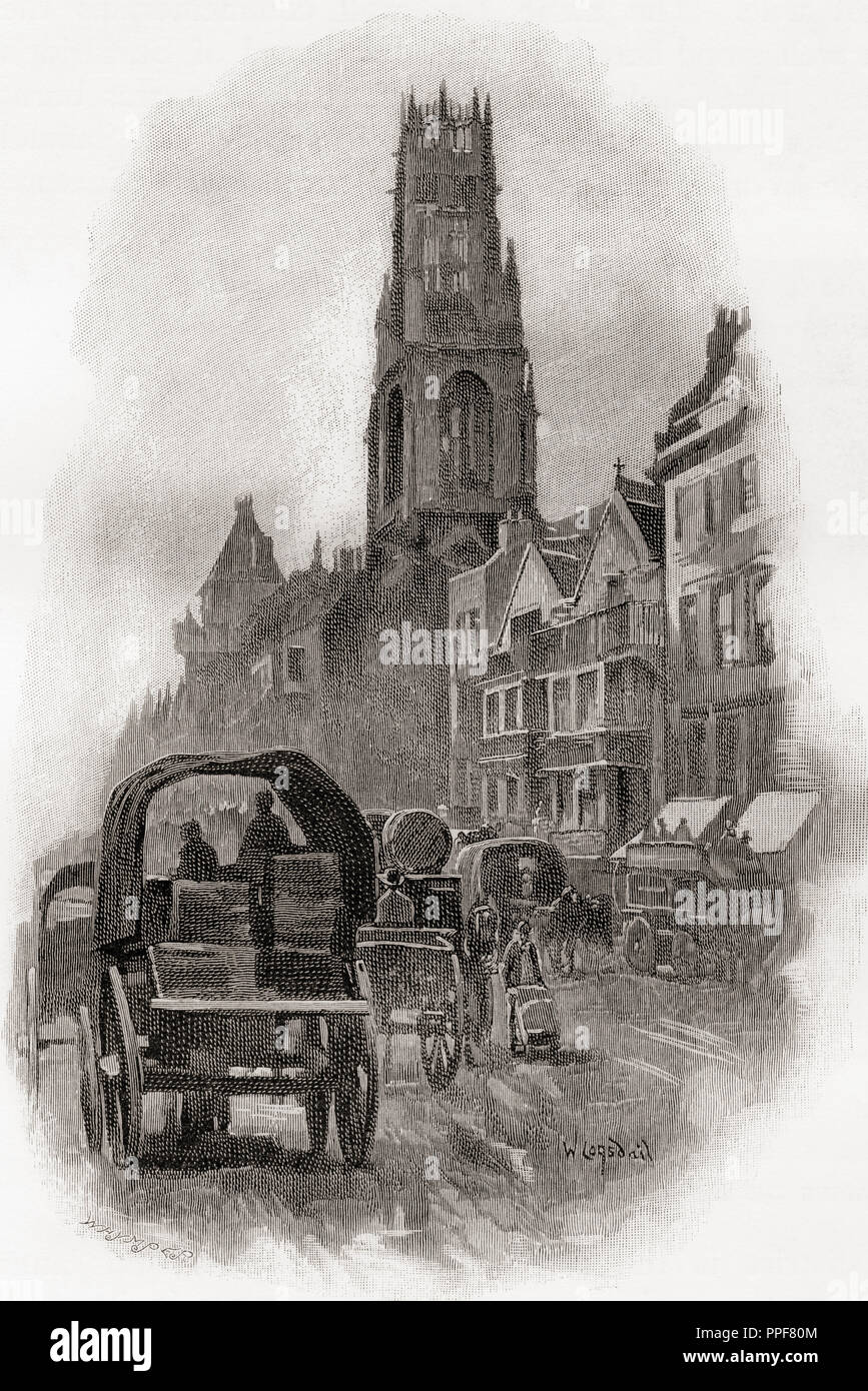 Fleet Street, Londra, Inghilterra, mostrando le vecchie case e la chiesa di St Dunstan-in-the-West nel XIX secolo. Da Londra Foto, pubblicato 1890. Foto Stock