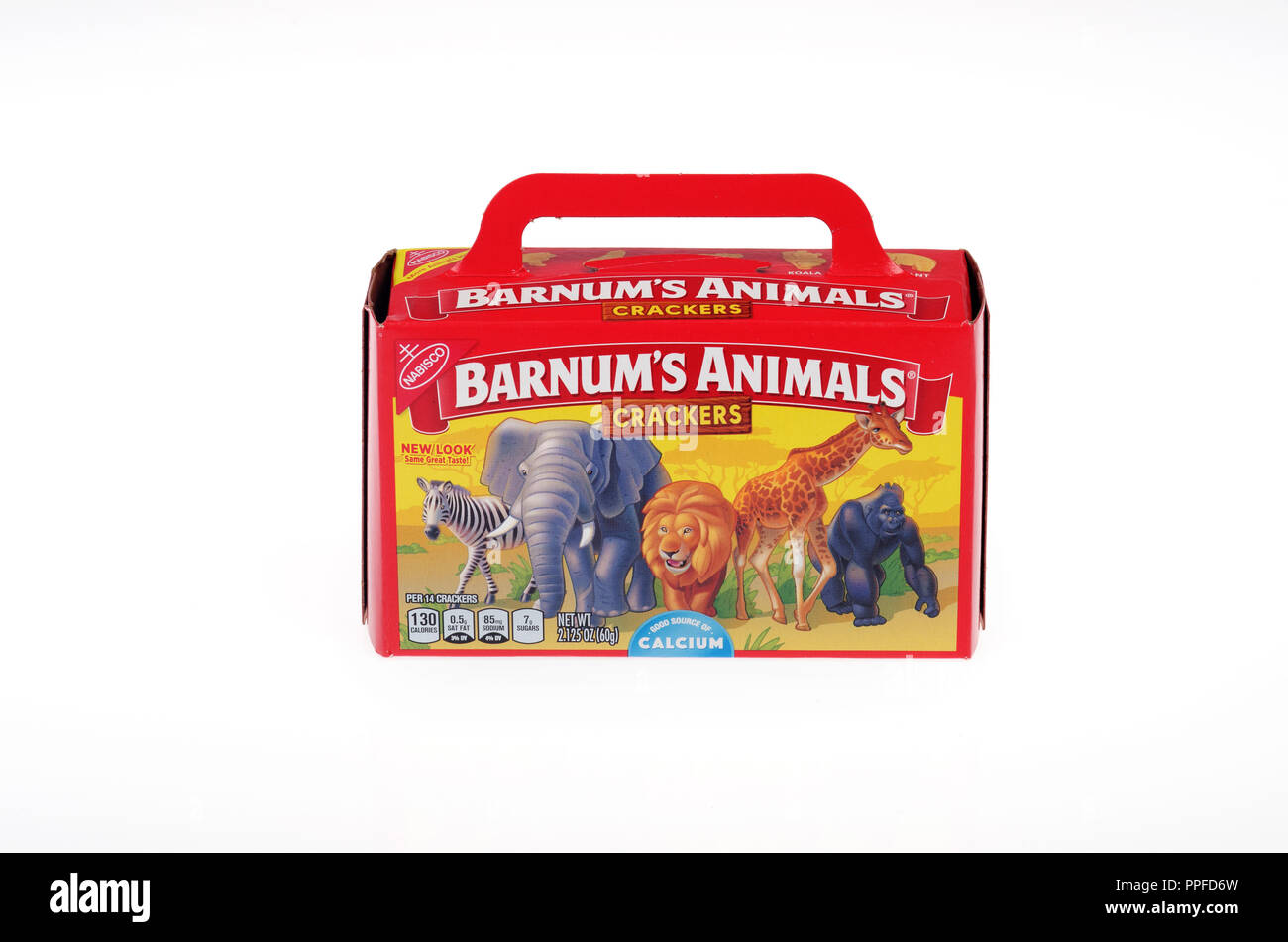 Scatola di Nabisco Barnum animali del cracker nella nuova gabbia 2018 free packaging non più raffiguranti animali in gabbie come originariamente introdotto Foto Stock