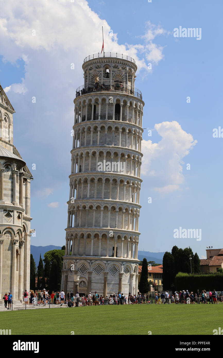 L'Italia. Pisa. Torre pendente di Pisa. Vista guardando verso l'alto. Xii secolo. Regione Toscana. Foto Stock