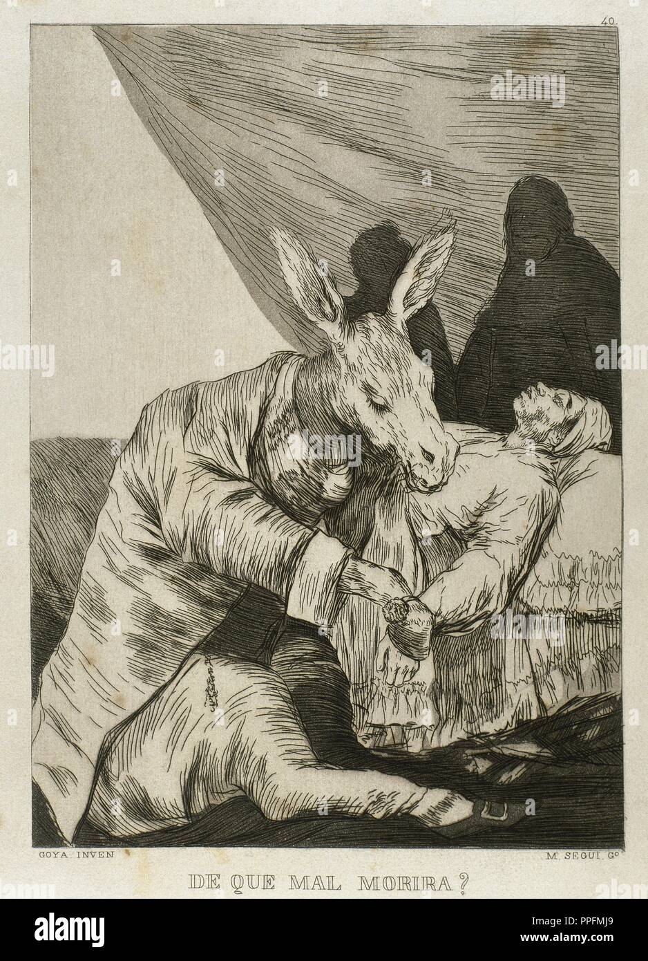 Arte del XVIII secolo. Spagna. GOYA, Francisco (Fuendetodos, 1746-Bordeaux, 1828). Lo spagnolo pittore e incisore. "Che male morirà?' incisione appartenenti alla collezione di incisioni 84 intitolato "CAPRICHOS' del satirico-tema spettrale, pubblicati nell'anno 1799. Riproduzione di M. Seguí i Riera. Foto Stock