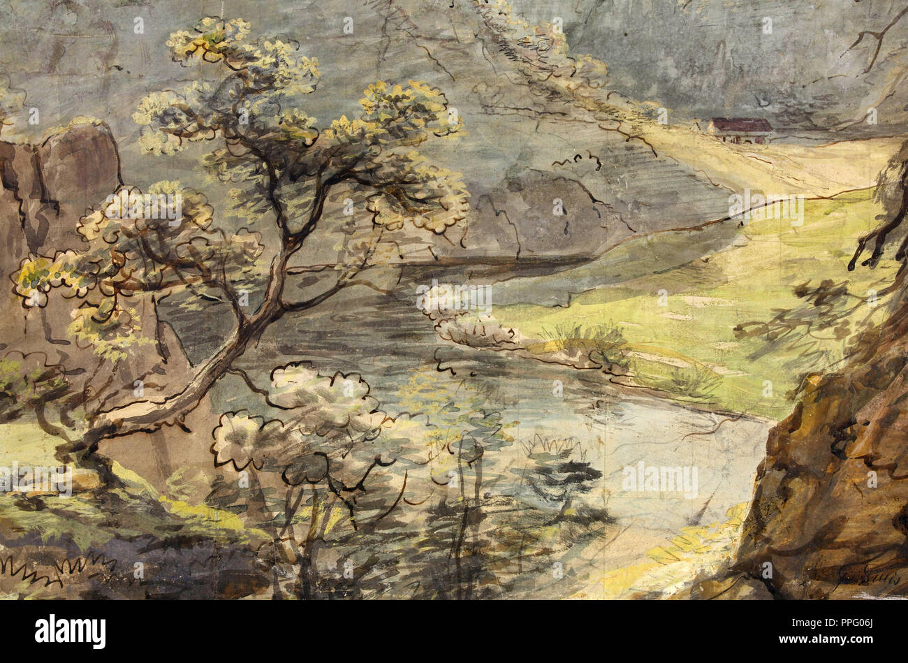 Johann Georg von Dillis - paesaggio fluviale. Circa 1820. Acquarello e tempera su grafite. Il J. Paul Getty Museum di Los Angeles, Stati Uniti d'America. Foto Stock