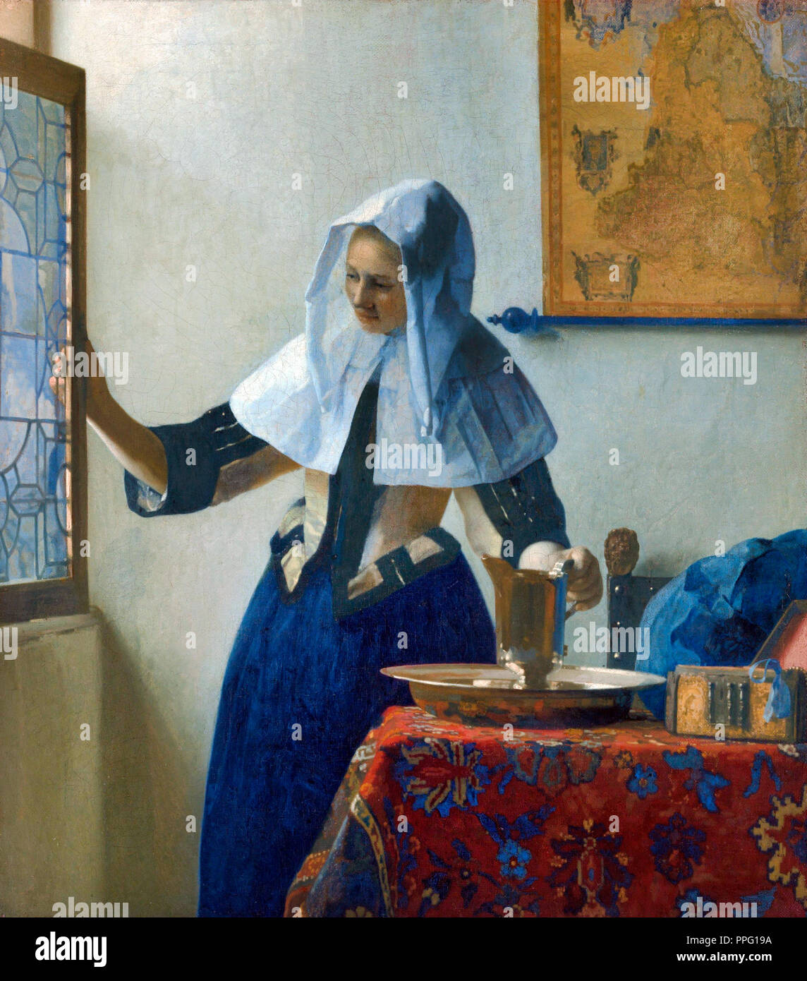 Johannes Vermeer - una giovane donna con una brocca d'acqua. Circa 1662. Olio su tela. Metropolitan Museum of Art di New York City, Stati Uniti d'America. Foto Stock