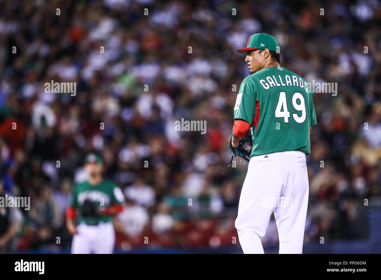 Yovani Gallardo brocca inicial de Mexico, duranti el partido de Italia vs Messico del torneo Clásico Mundial de Beisbol 2017 en el Estadio de Charros Foto Stock