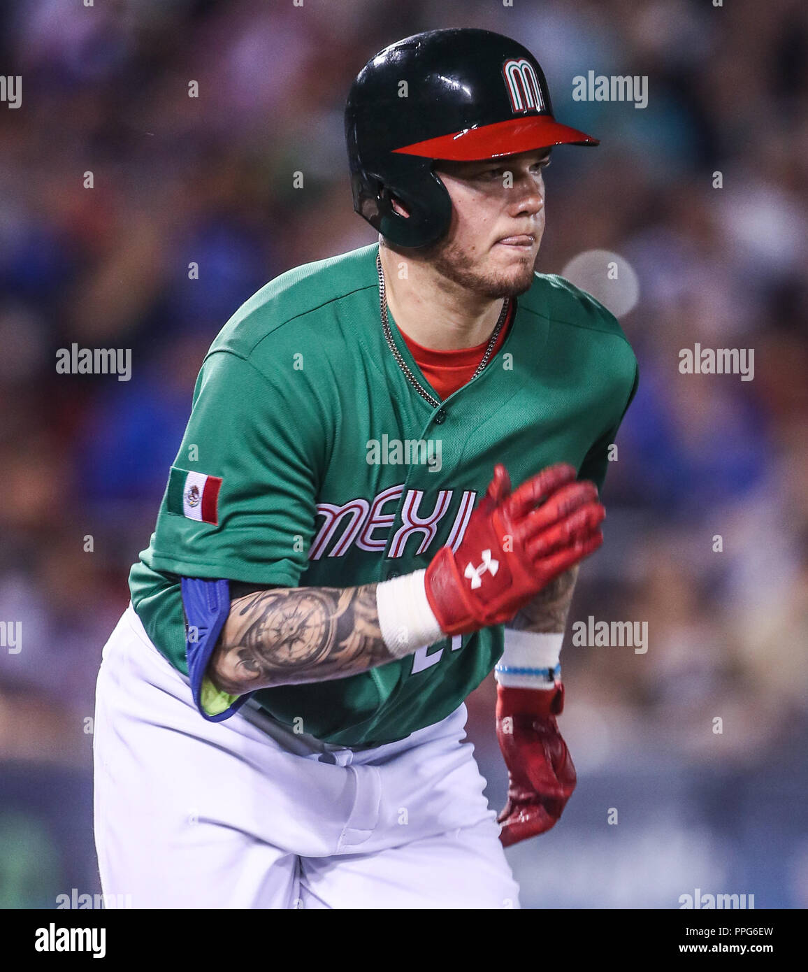 Alex Verdugo de Mexico , duranti el partido de Messico vs Italia,Clásico Mundial de Beisbol en el Estadio de Charros de Jalisco. Guadalajara Jalisco un Foto Stock