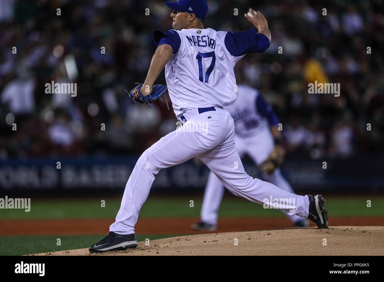 Alessandro Maestri lanciatore iniziale de Italia, duranti el partido de Messico vs Italia,Clásico Mundial de Beisbol en el Estadio de Charros de Jalisco. G Foto Stock