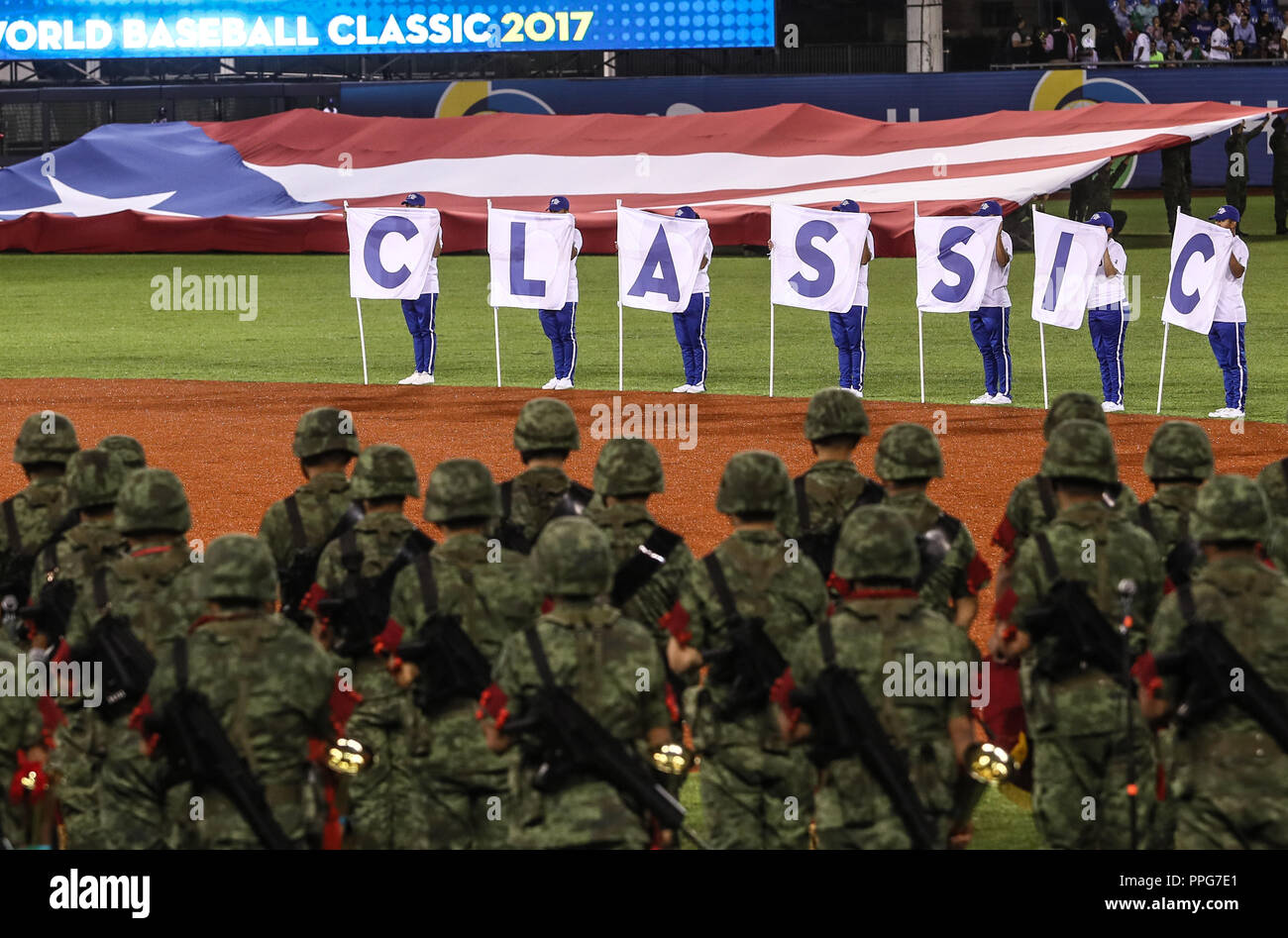 Bandera de Puerto Rico. Aspectos del Partido Messico vs Italia, duranti Clásico Mundial de Beisbol en el Estadio de Charros de Jalisco. Guadalajara J Foto Stock