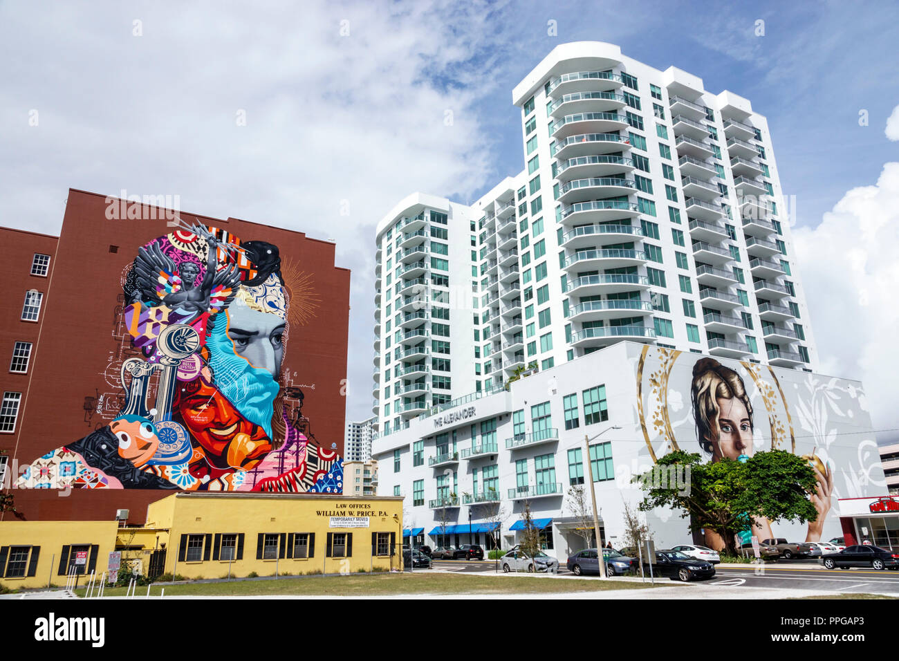 West Palm Beach Florida, murales giganti, il Alexander, arte, grattacieli grattacieli di alto livello edificio edifici condominio appartamento residenziale A. Foto Stock