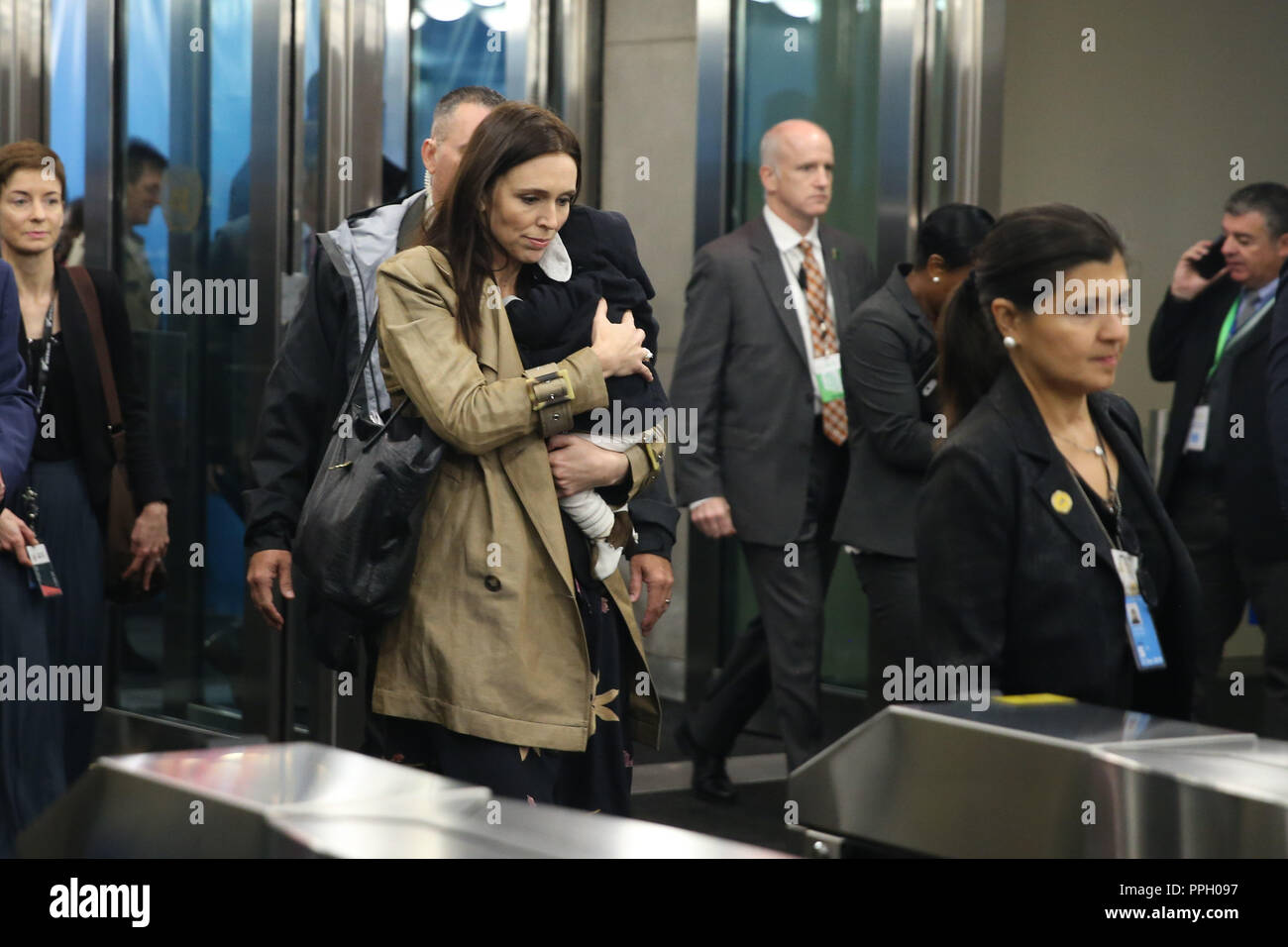 New York, Stati Uniti d'America. 25 Settembre, 2018. NOVA YORK, UCE, 25.09.2018 - ASSEMBLÉIA-ONU - un primeira-ministra da Nova Zelândia, Jacinda Ardern duranti 73 Sessão da Assembléia Geral da ONU na sede das Nações Unidas em Nova York nesta Terça-Feira, 25. (Foto: Vanessa Carvalho/Brasile Photo Press/Folhapress) Credito: Brasile Photo Press/Alamy Live News Foto Stock