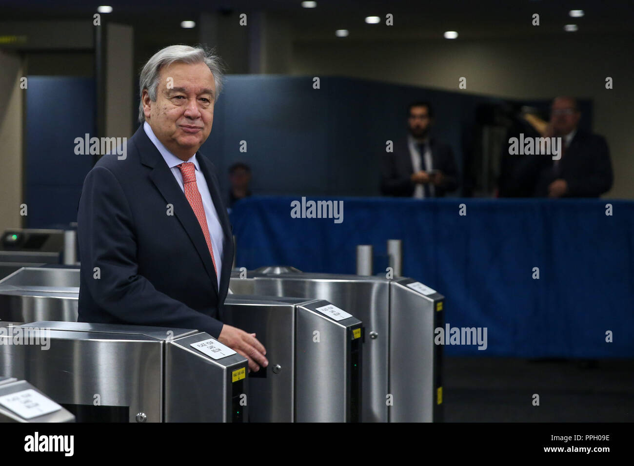 New York, Stati Uniti d'America. 25 Settembre, 2018. NOVA YORK, UCE, 25.09.2018 - ASSEMBLÉIA-ONU - António Guterres Secretário-Geral das Organização das Nações Unidas duranti 73 Sessão da Assembléia Geral da ONU na sede das Nações Unidas em Nova York nesta Terça-Feira, 25. (Foto: Vanessa Carvalho/Brasile Photo Press/Folhapress) Credito: Brasile Photo Press/Alamy Live News Foto Stock