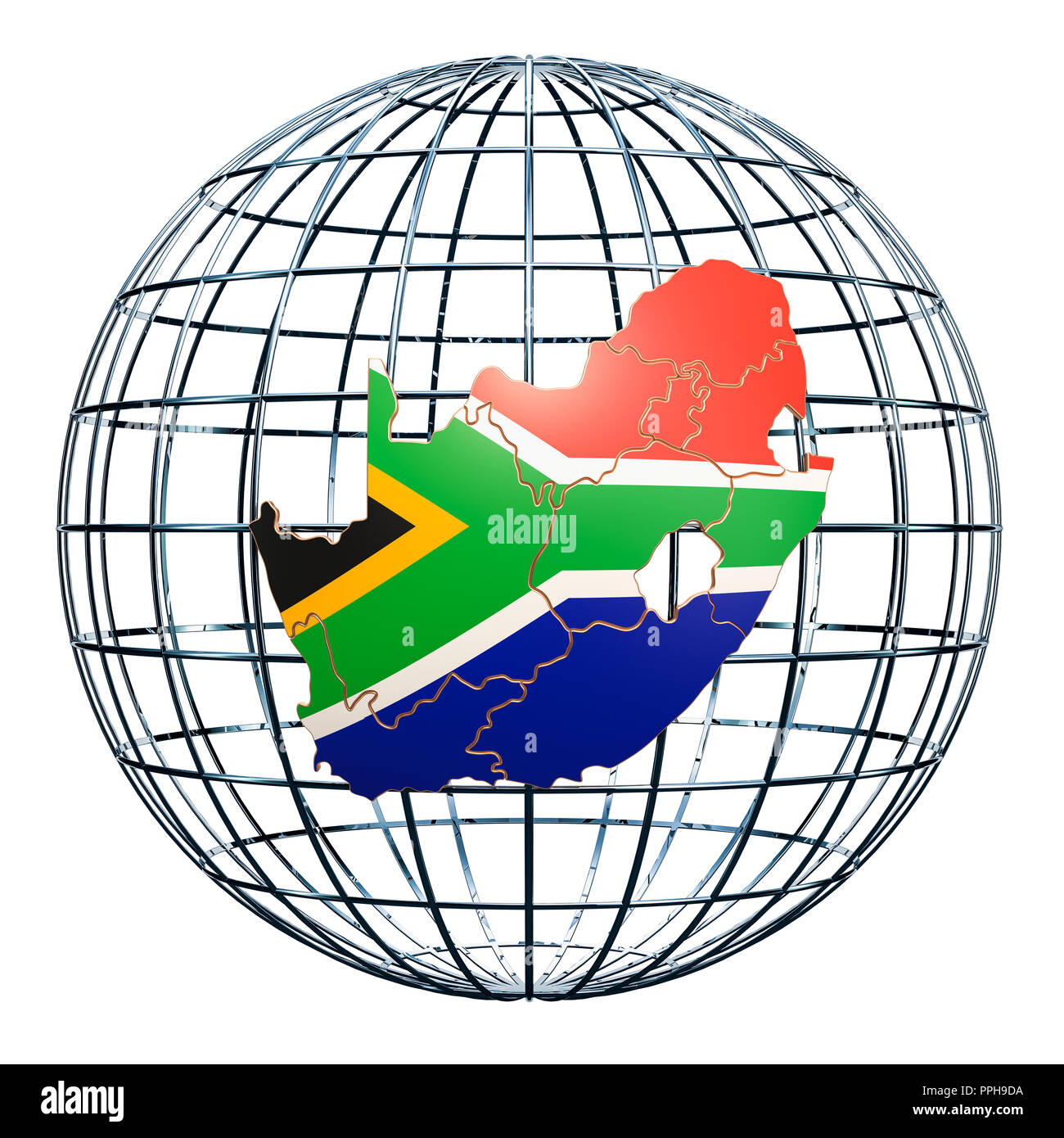 Sud Africa mappa sul globo terrestre. 3D rendering isolati su sfondo bianco Foto Stock