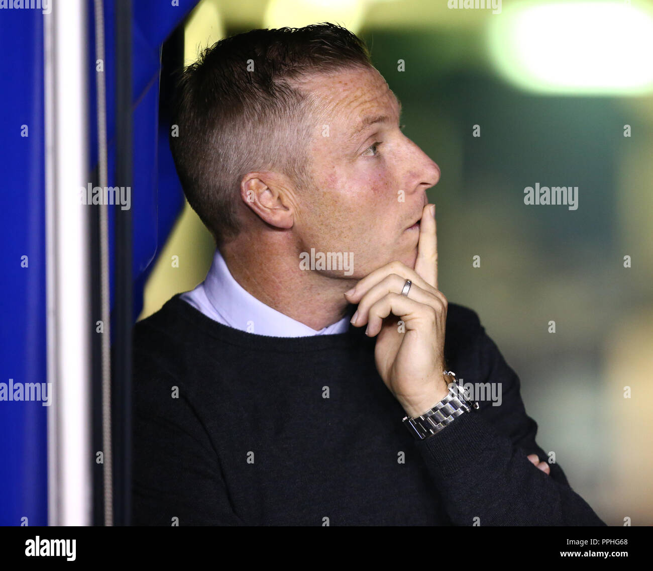 Neil Harris manager di Millwall durante Carabao Cup terzo turno match tra Millwall e Fulham in Den Massa, Londra, Inghilterra il 25 settembre 2018. F Foto Stock