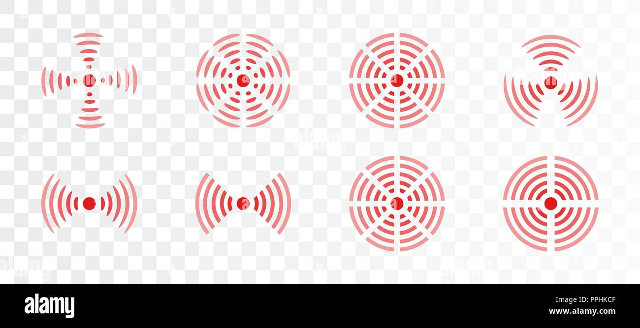 Vector set di anelli rossi icona per medical design illustrazione. Cerchio di dolore per contrassegnare corpo doloroso parti su sfondo trasparente Illustrazione Vettoriale
