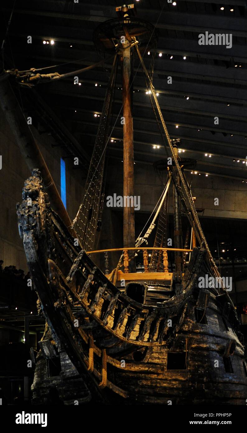 Nave da guerra Vasa. Costruito a 1626-1628 su ordine del re di Svezia Gustavo Adolfo. Polena. Museo Vasa. Stoccolma. La Svezia. Foto Stock