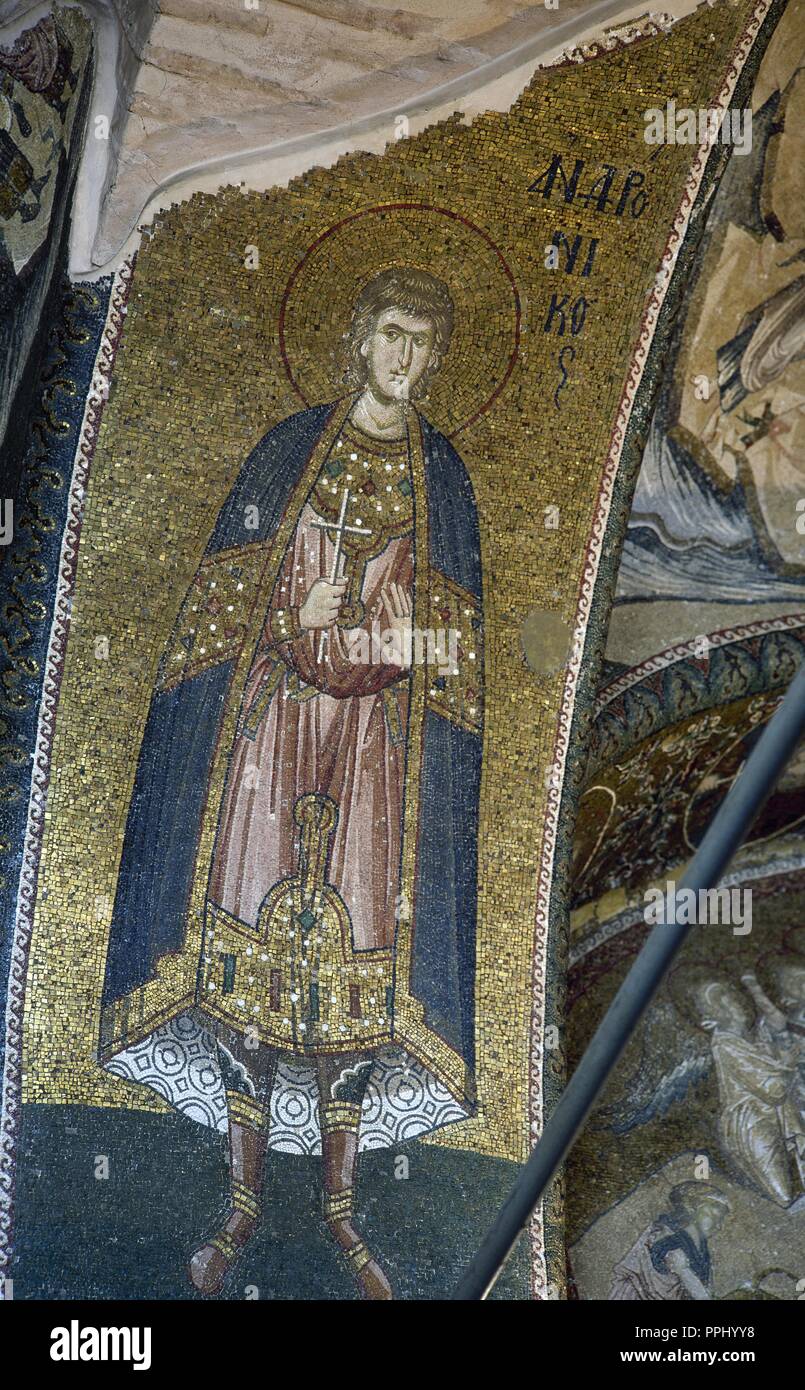 L'arte bizantina. La Turchia. SAN SALVADOR IN CHORA o Kariye Camii. Dettaglio di uno dei mosaici che decorano l'interno della chiesa, con la rappresentazione di un dottore della legge. ISTANBUL. Foto Stock