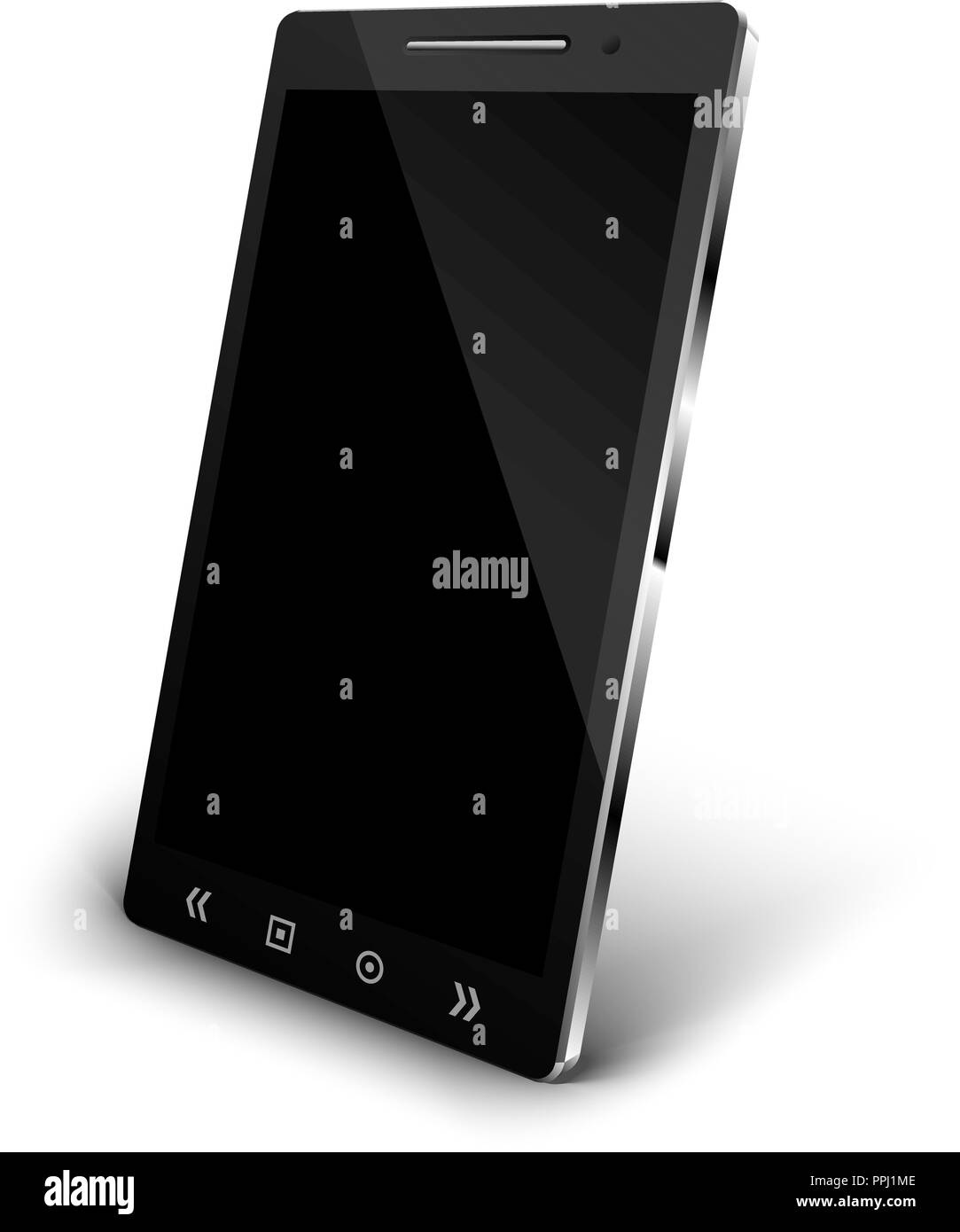 Vista prospettica dello smartphone con ombra isolati su sfondo bianco Illustrazione Vettoriale