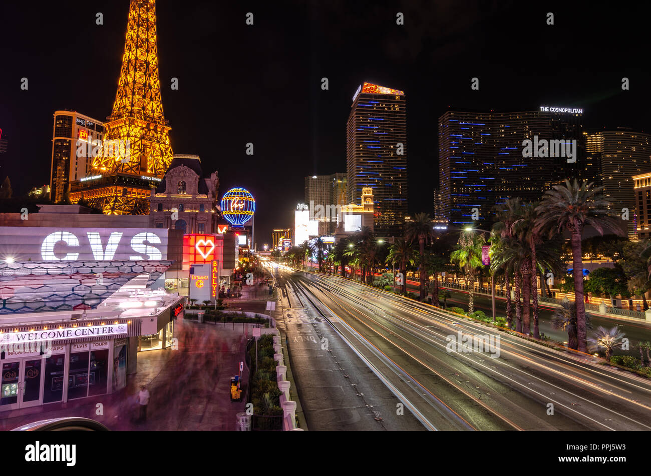 Una lunga esposizione del Las Vegas Boulevard Foto Stock