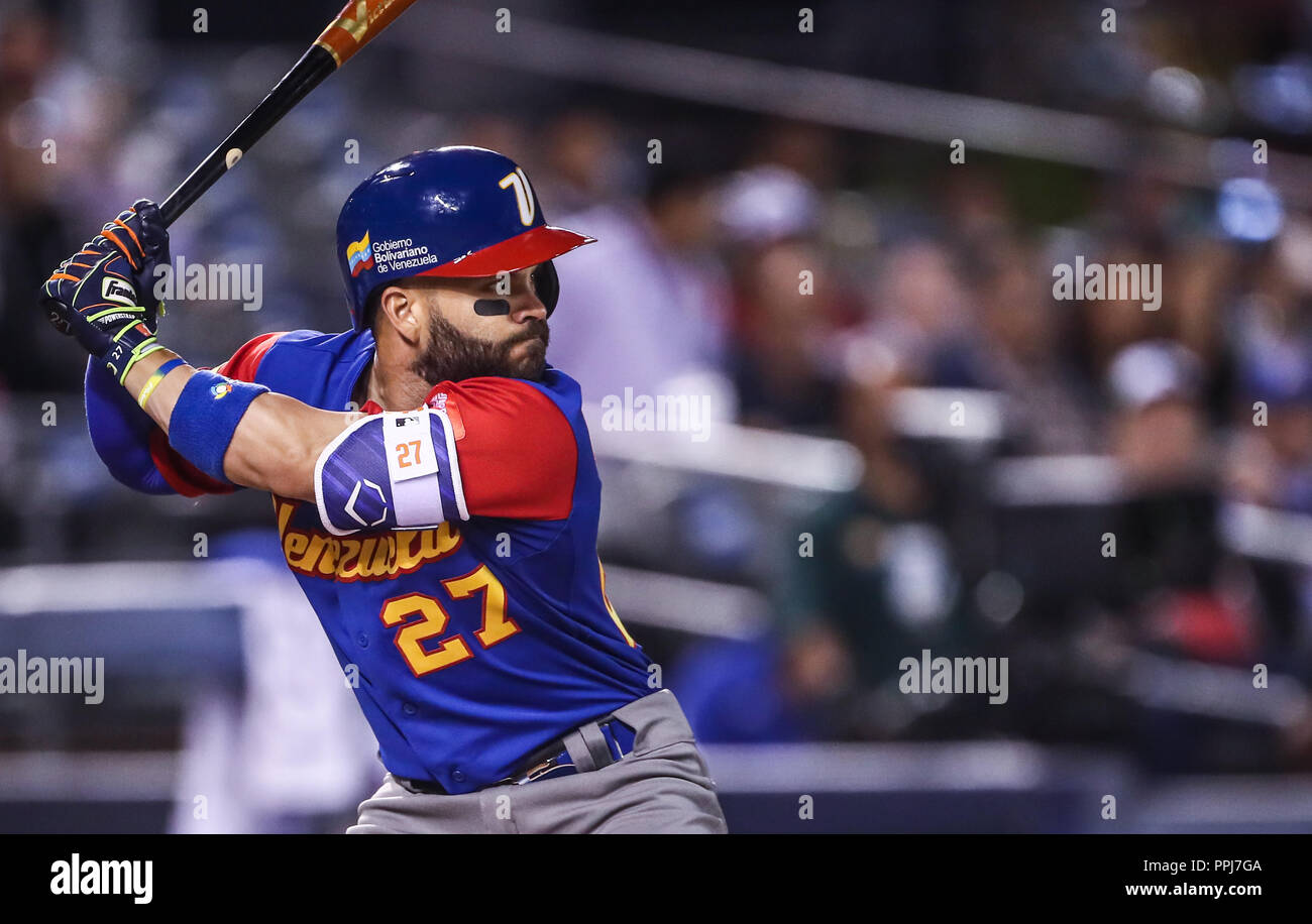 Jose Altuve de Venezuela, duranti el World Baseball Classic en estadio Charros de Jalisco en Guadalajara, Jalisco, Messico. Marzo 10, 2017. (Foto/Lui Foto Stock