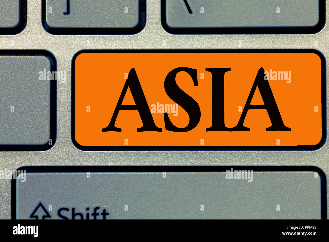 Parola di scrittura di testo in Asia. Il concetto di business per il più grande e popoloso continente orientale e di emisfero nord. Foto Stock