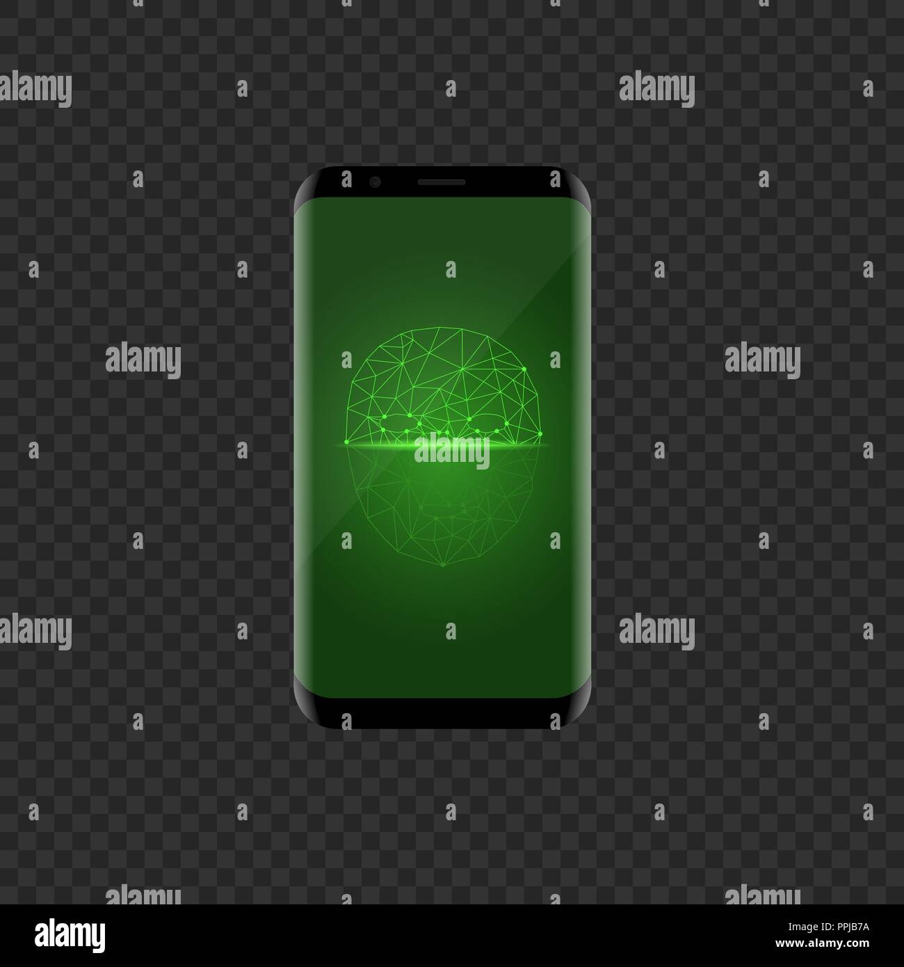 Smartphone con faccia verde icona di scansione Illustrazione Vettoriale