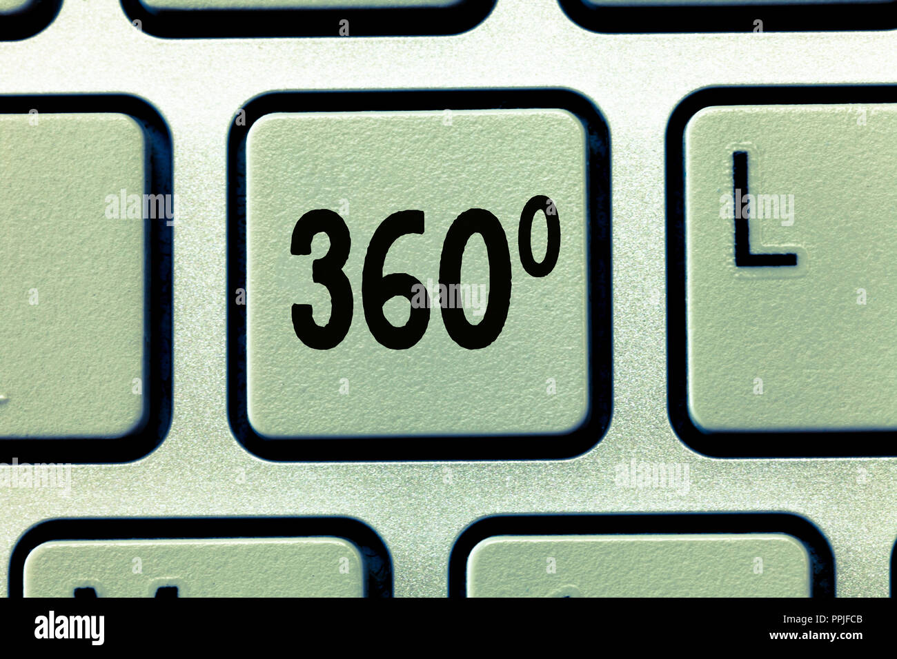 Parola di scrittura di testo 360. Il concetto di business per una completa che incorpora tutti i punti di vista in grado di ruotare liberamente. Foto Stock