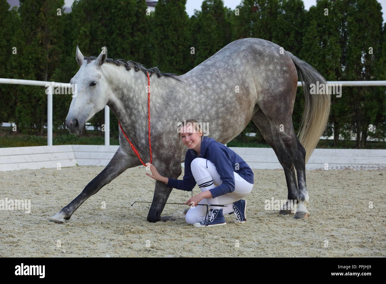 Donna e cavallo, equitazione naturale professionisti Foto Stock