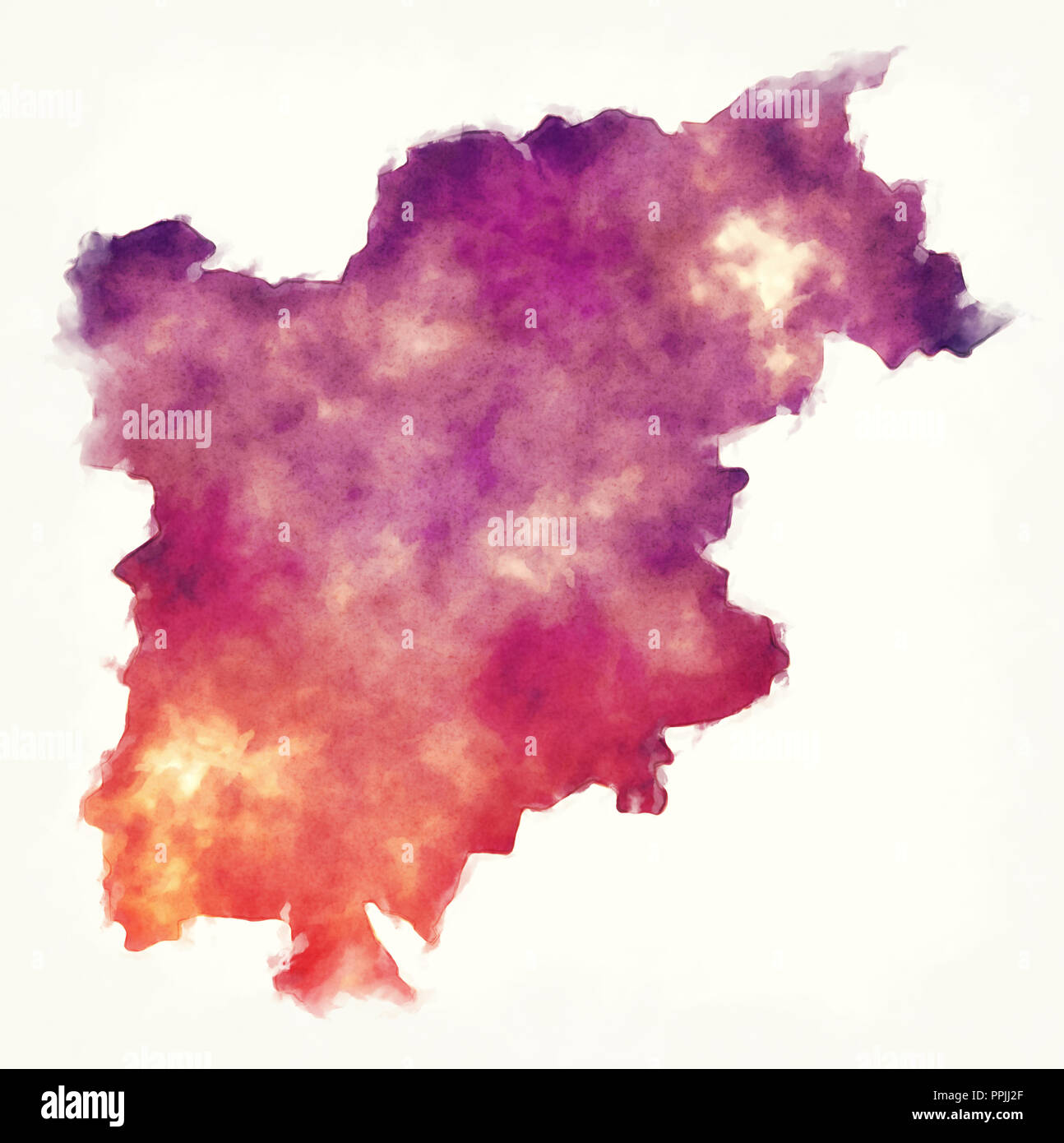 Trentino - Alto Adige regione mappa acquerello di Italia davanti a uno sfondo bianco Foto Stock