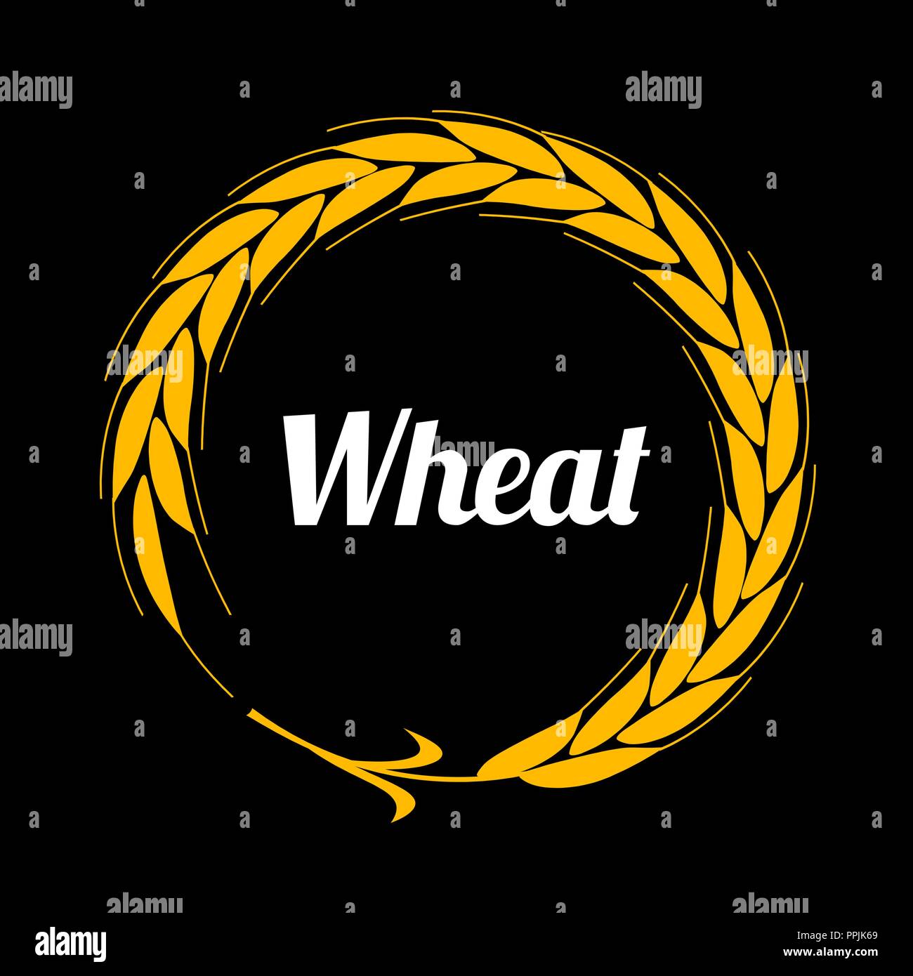 Etichetta di grano vettore. cerchio distintivo isolato su sfondo nero. Oro bordo rotondo a forma di orecchio. Design piatto. Illustrazione Vettoriale