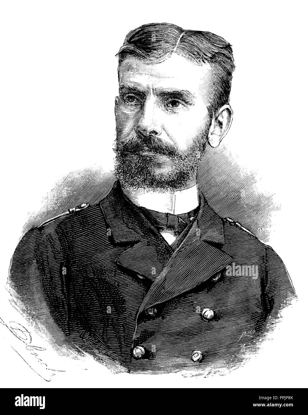 Isaac Peral Caballero (1851-1895). Ingegnere militare, scienziato e inventore di un sommergibile torpediniera nel 1874. Incisione, 1887. Foto Stock