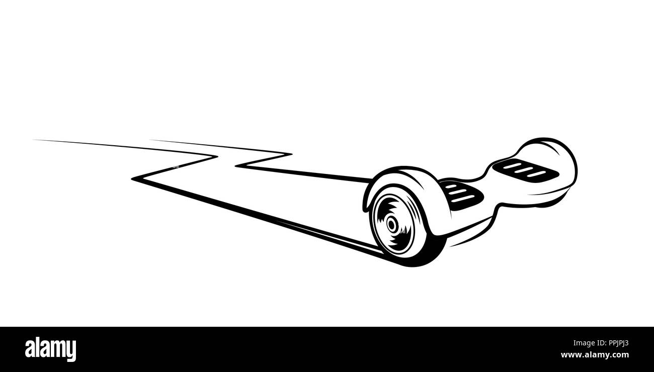 Hoverboard, gyroscooter elettrico con due ruote balance board illustrazione vettoriale. Elettrico trasporto eco Illustrazione Vettoriale